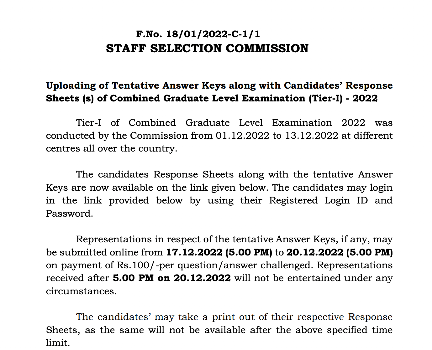 एसएससी सीजीएल उत्तर कुंजी 2022