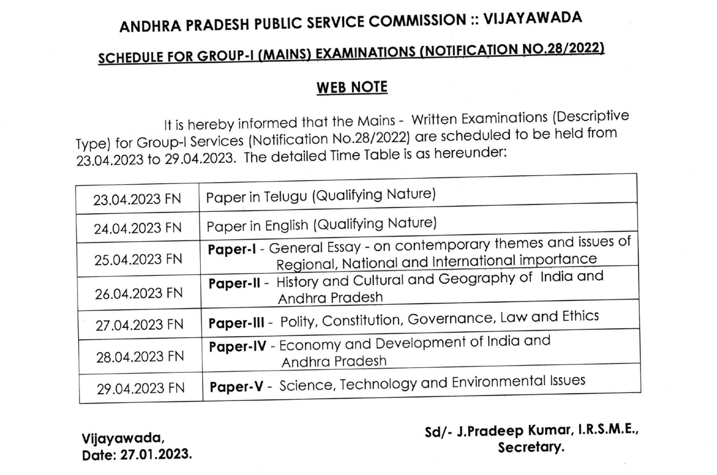 APPSC Group 1 Mains Exam Date 2023 Out, Admit Card