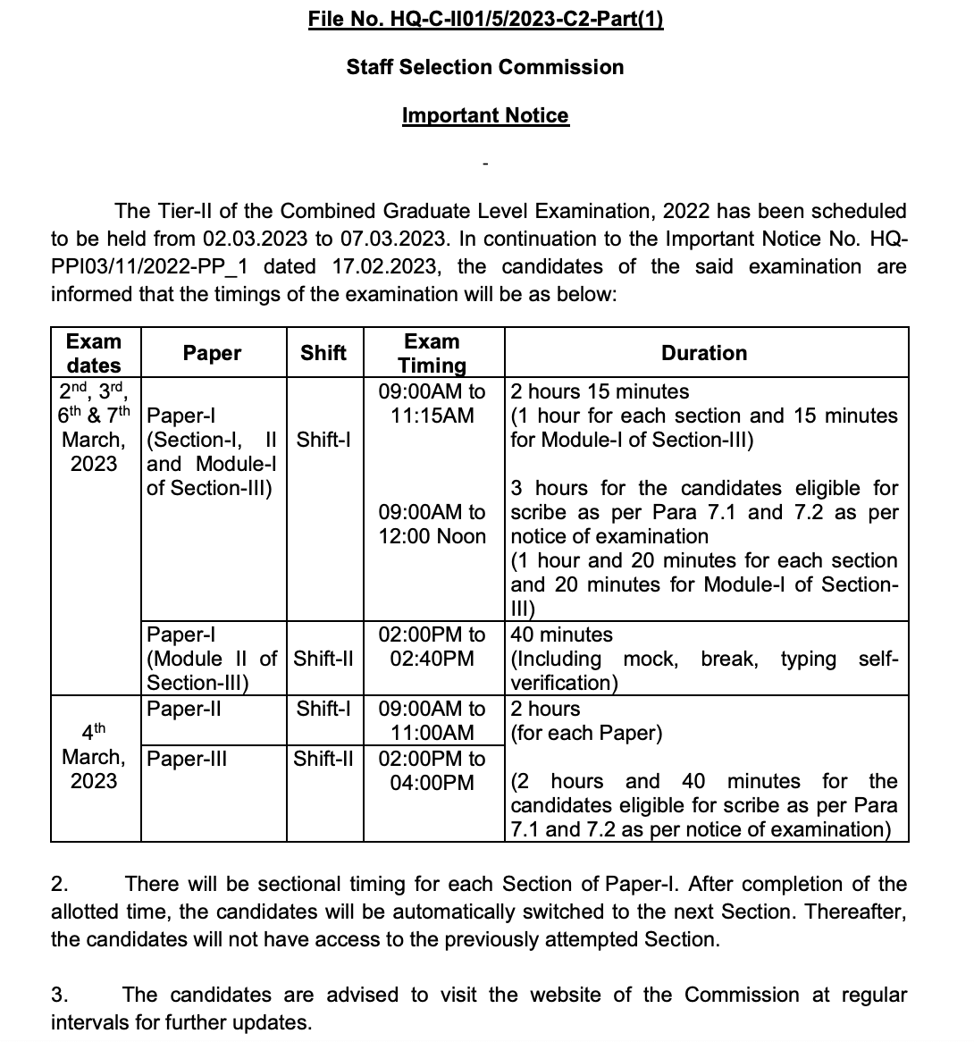 SSC CGL Exam Date 2023