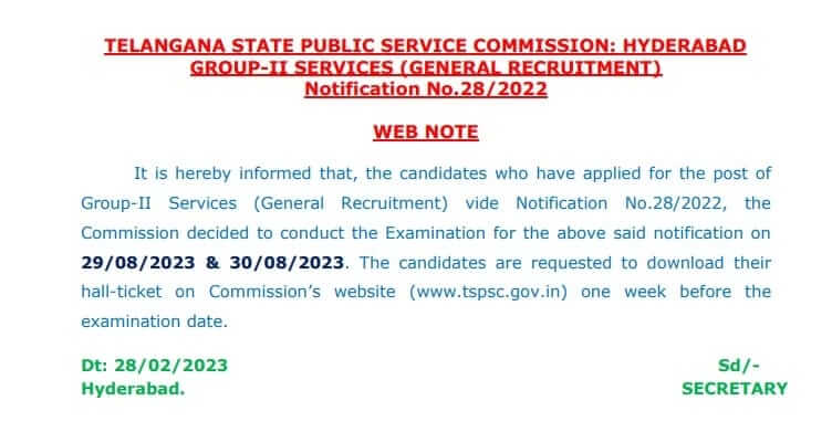 TSPSC Group 2 Exam Date 2023