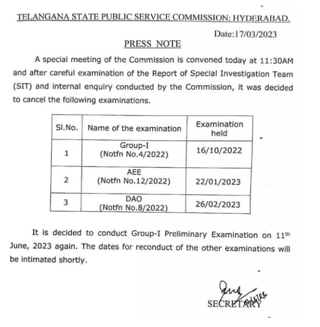 TSPSC Group 1 Prelims Exam 2023 Cancelled, Revised Schedule Out_3.1