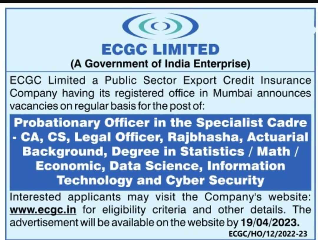 ECGC PO 2023 Notification Out, Online Form, Exam Date_100.1