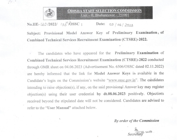 OSSC CTS Answer Key 2023 Out, Combined Technical Service Answer Key_3.1