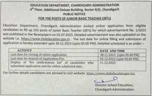 Chandigarh JBT Teacher Recruitment 2023
