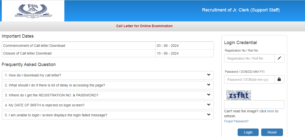 Akola DCC Bank Admit Card 2024