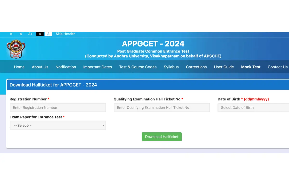 AP PGCET Hall Ticket 2024 Download Link