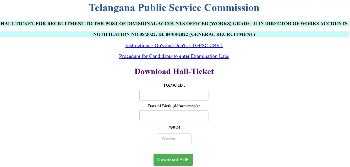 TSPSC DAO Hall Ticket 2024