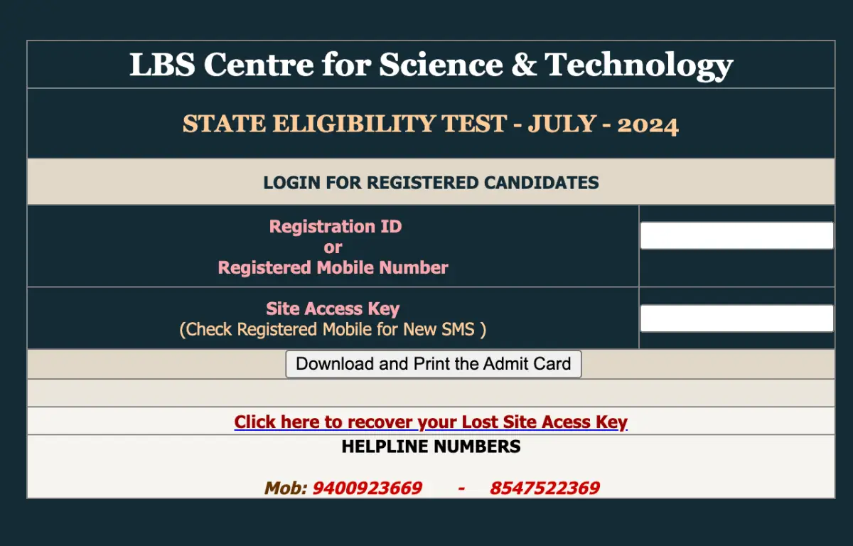 Kerala SET Hall Ticket 2024