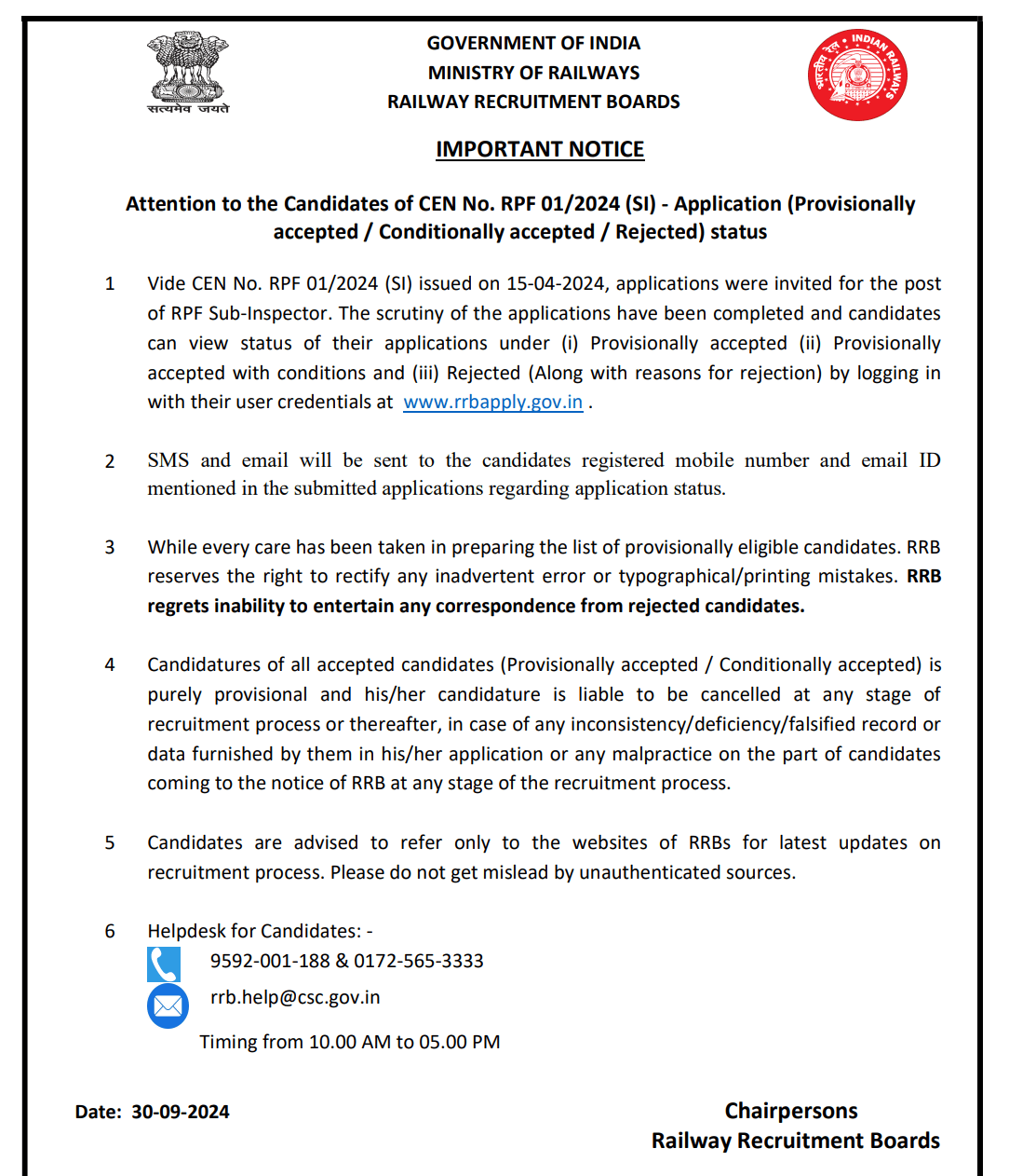 RPF SI Application Status 2024 Out, Check Application Acceptance Status_3.1