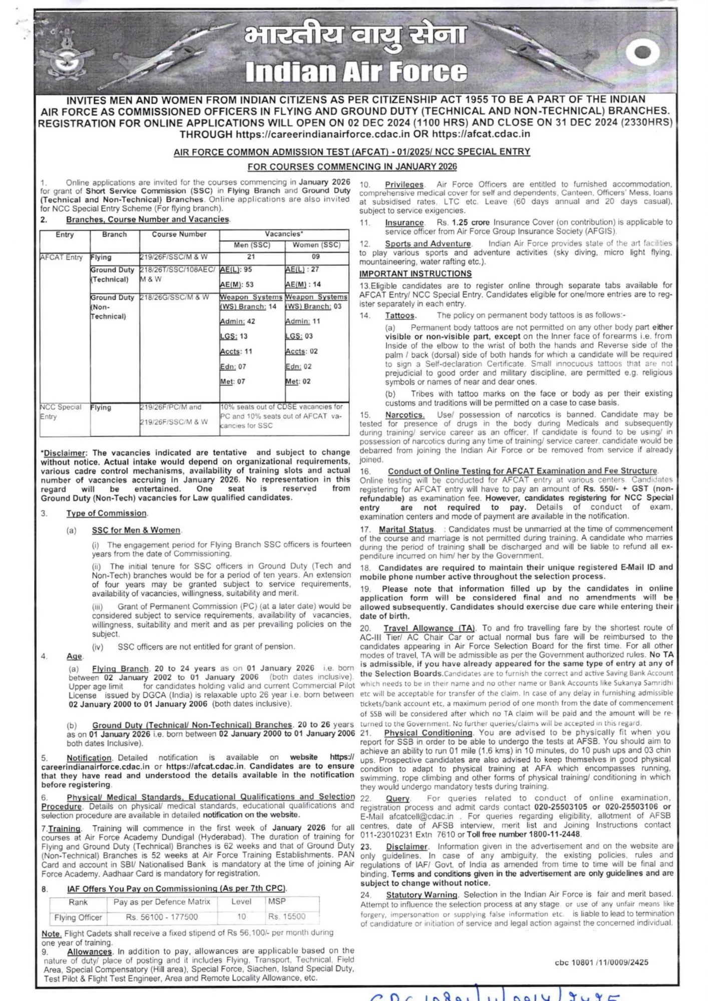 AFCAT 1 Notification 2025 Out for 336 IAF Officers Vacancies_3.1