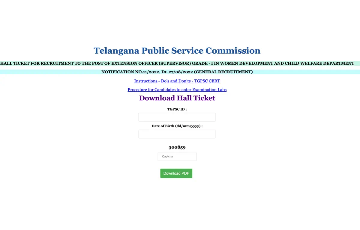 TSPSC Extension Officer Hall Ticket