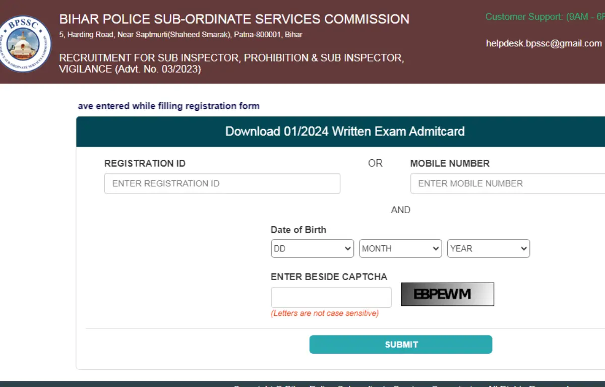 Bihar Police ASI Steno Admit Card 2025