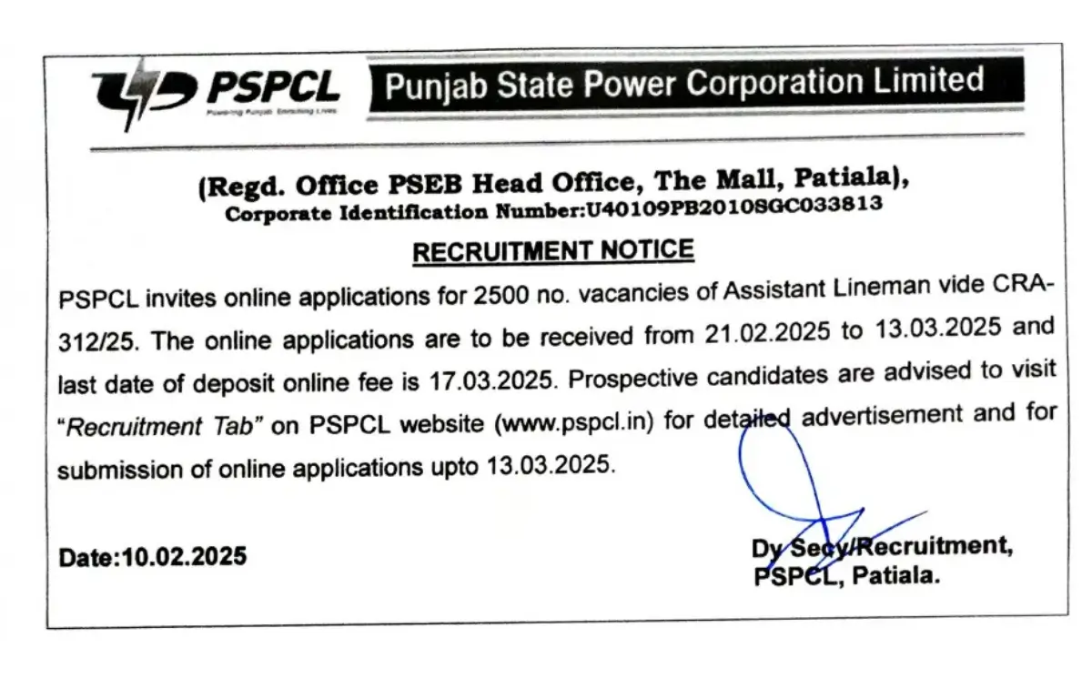 PSPCL Recruitment 2025