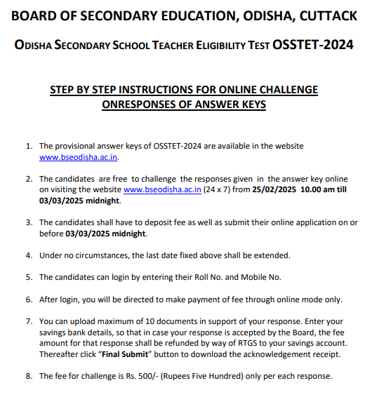 BSE Odisha OSSTET Answer Key 2025 Out, Paper 1 and 2 Key PDF_3.1