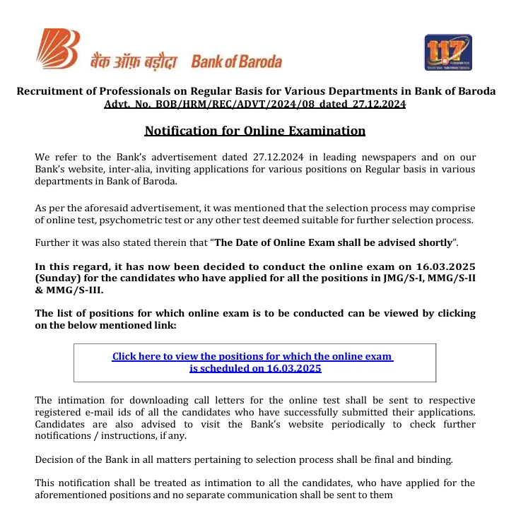 Bank of Baroda SO Exam Date 2025 Out, Check Official Schedule_6.1