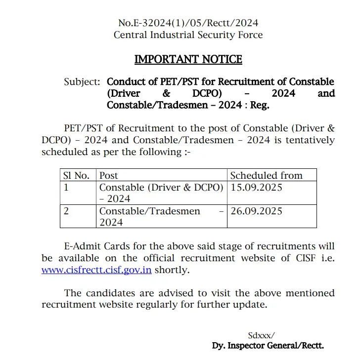 CISF Constable Tradesmen PET PST Exam Date 2025 Out for 1161 Vacancies_3.1