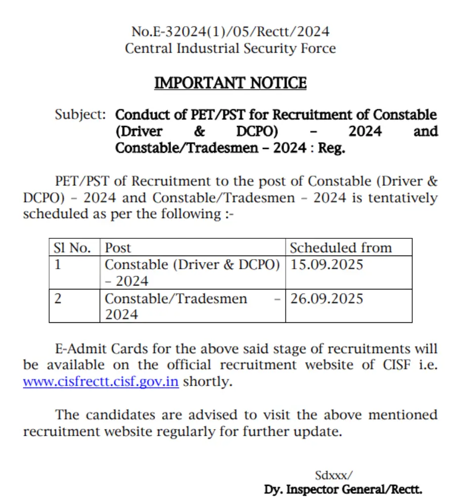 CISF Constable Driver PET PST Exam Date 2025 Out for 1124 Vacancies_3.1