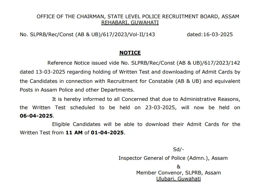 Assam Police Constable Exam Date 2025 Revised, Check New Exam Schedule_3.1