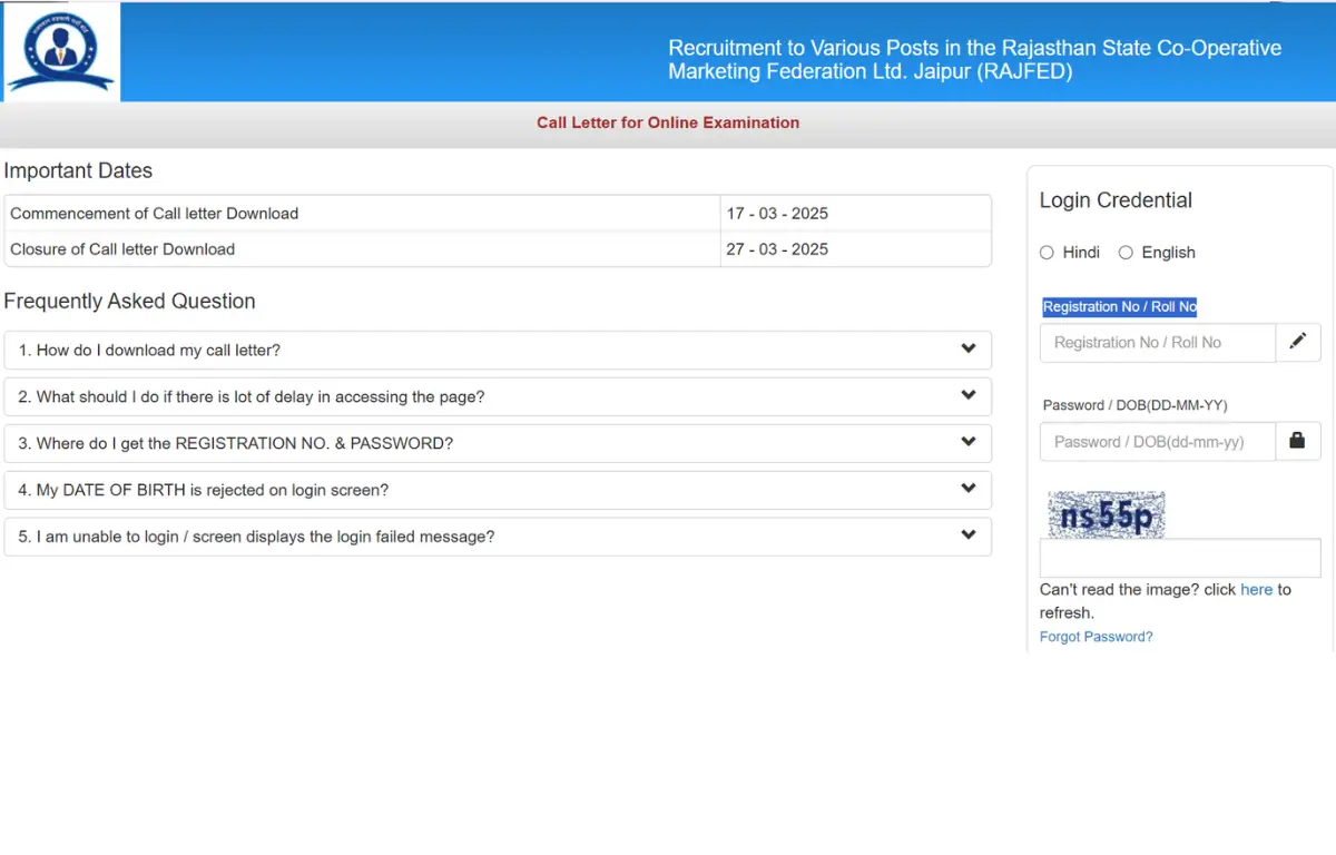 RAJFED Admit Card 2025
