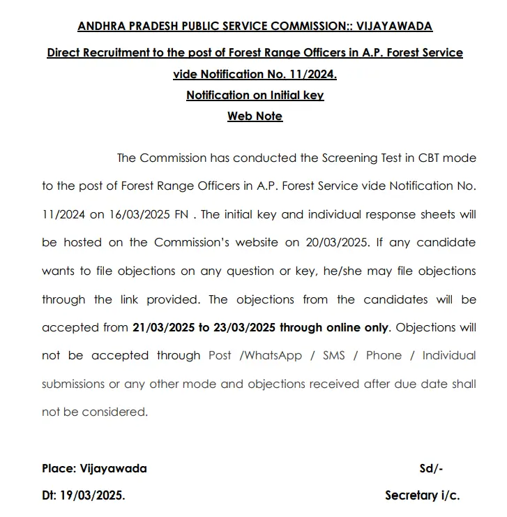 APPSC FRO Answer Key 2025 Out, Forest Range Officer Response Sheet PDF_3.1