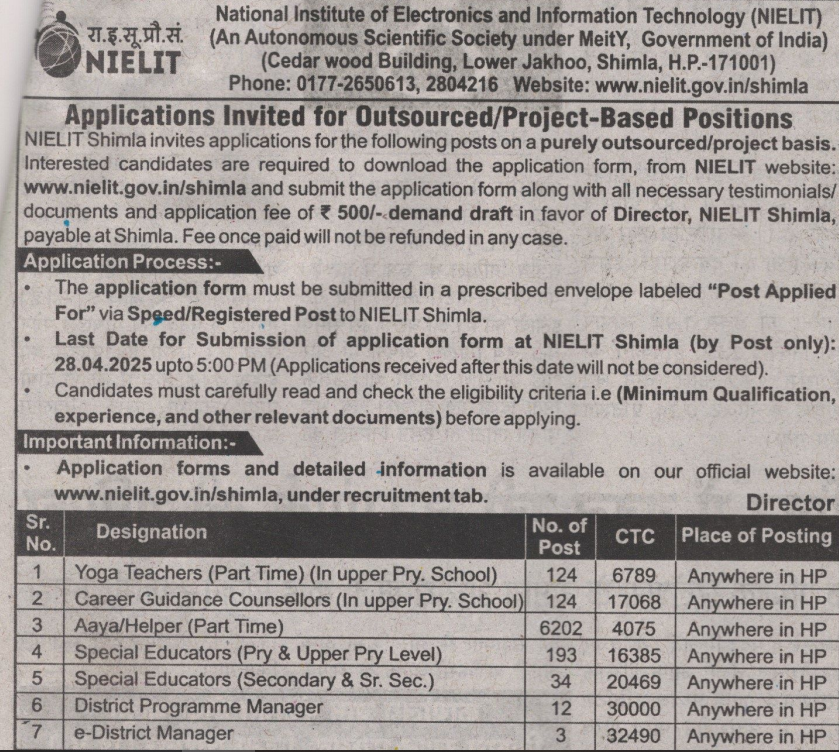 NIELIT Shimla Recruitment 2025, 6692 Vacancies for Helpers, Special Educators and Other Posts_3.1