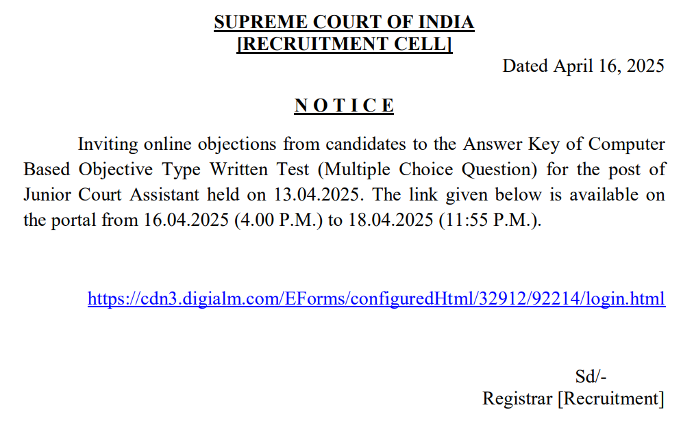 Supreme Court JCA Answer Key 2025 Out, Raise Objections Till 18 April_3.1