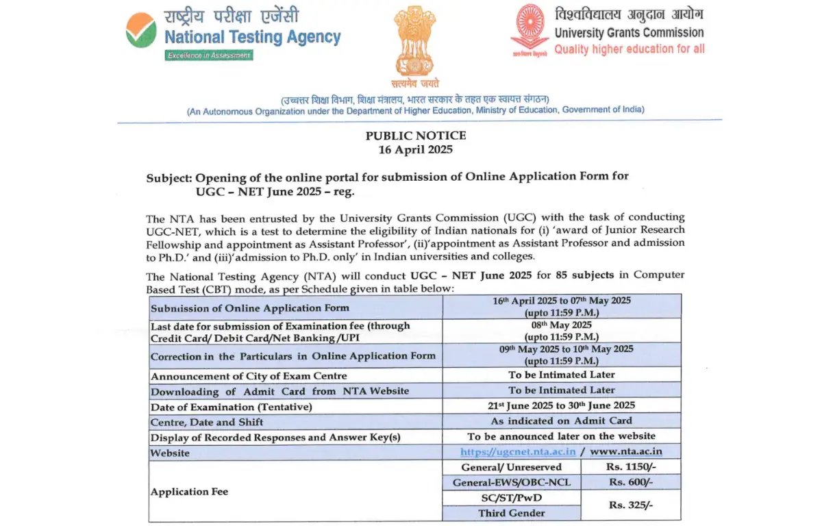 UGC NET Application Form 2025