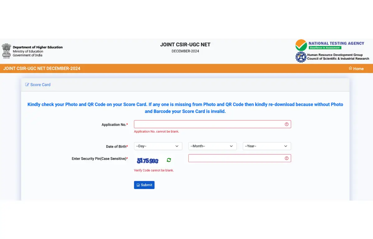 CSIR NET Score Card 2025