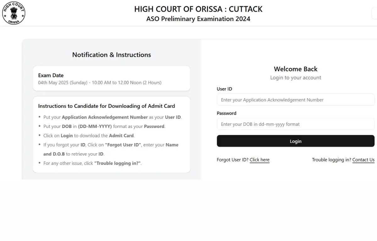 Orissa High Court ASO Admit Card 2025