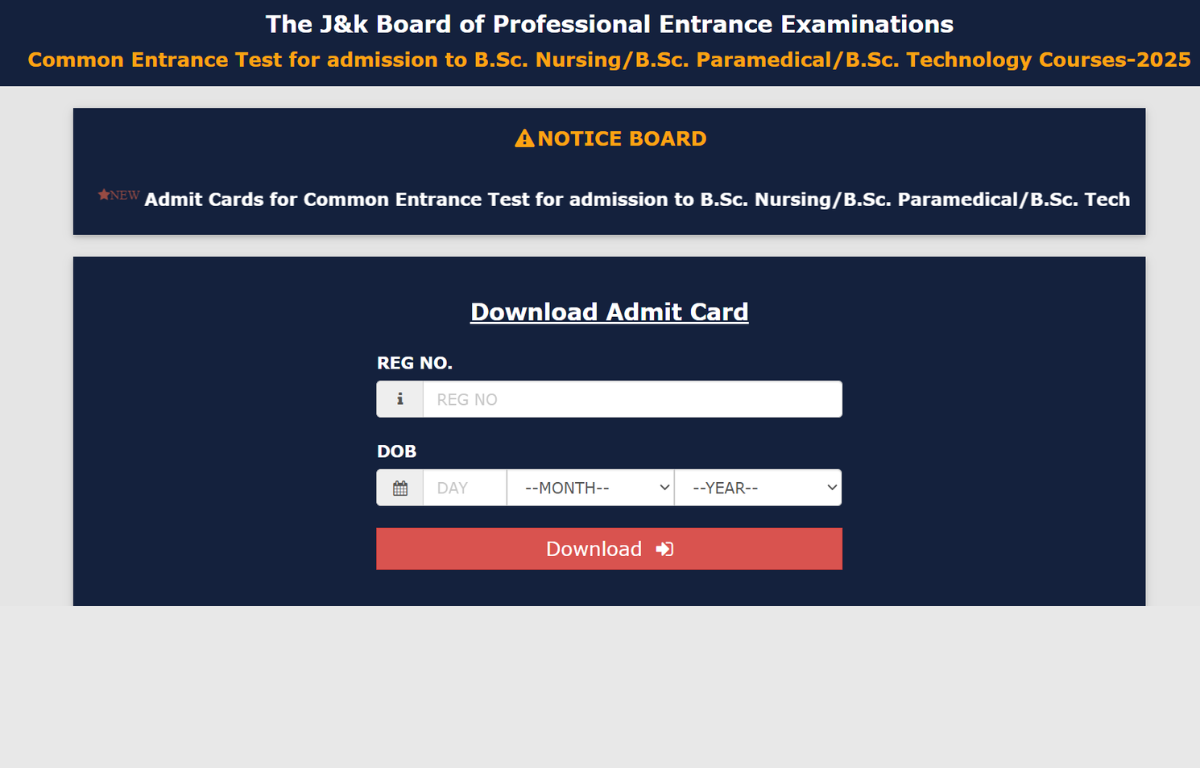 JKBOPEE BSc Nursing Admit Card 2025