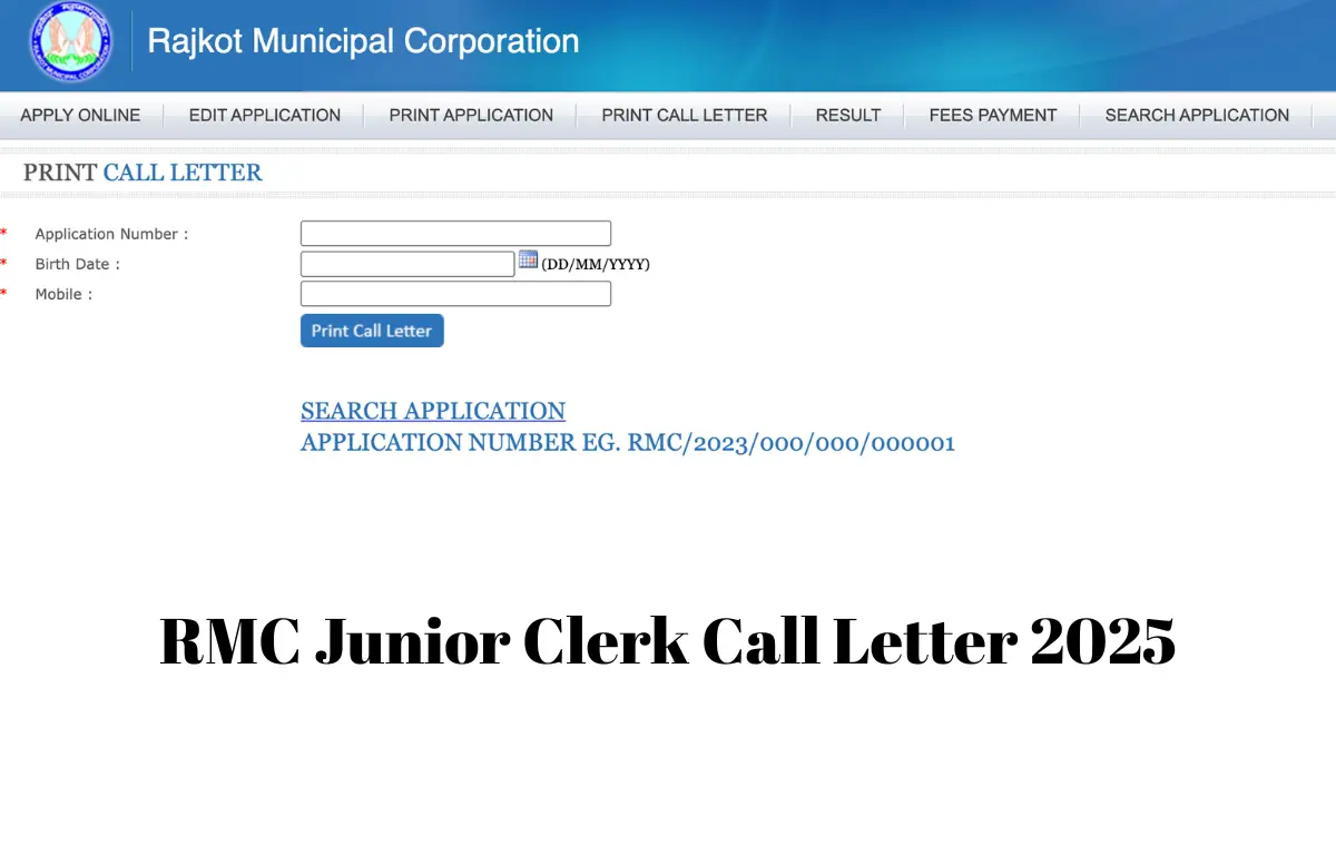 RMC Junior Clerk Call Letter 2025