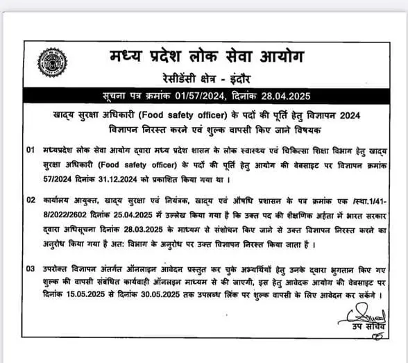 MPPSC Food Safety Officer Recruitment 2025