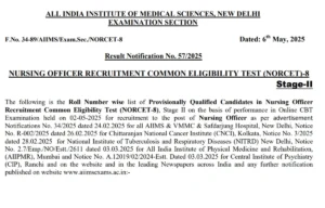 AIIMS NORCET 8 Mains Result 2025 Out, Cut Off Marks & Percentage