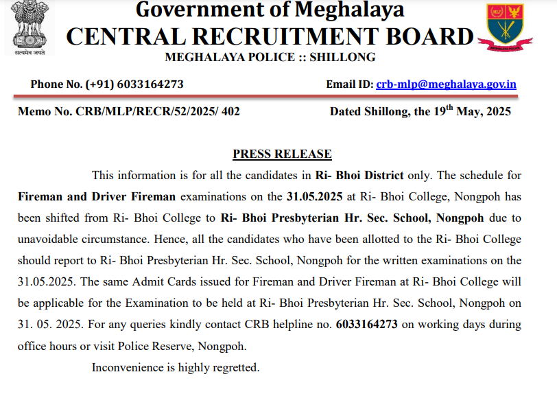 Meghalaya Police Admit Card 2025 Out, Hall Ticket Download Link_3.1