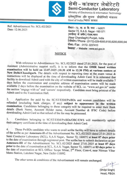 SCL Assistant Exam Date 2025 Out, Written Exam on 13 July_3.1