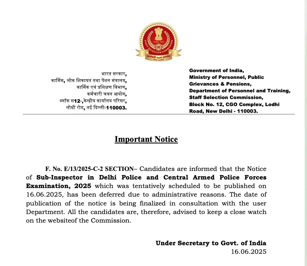 SSC CPO Notification 2025 Postponed for Delhi Police SI and CAPF ASI Posts_3.1