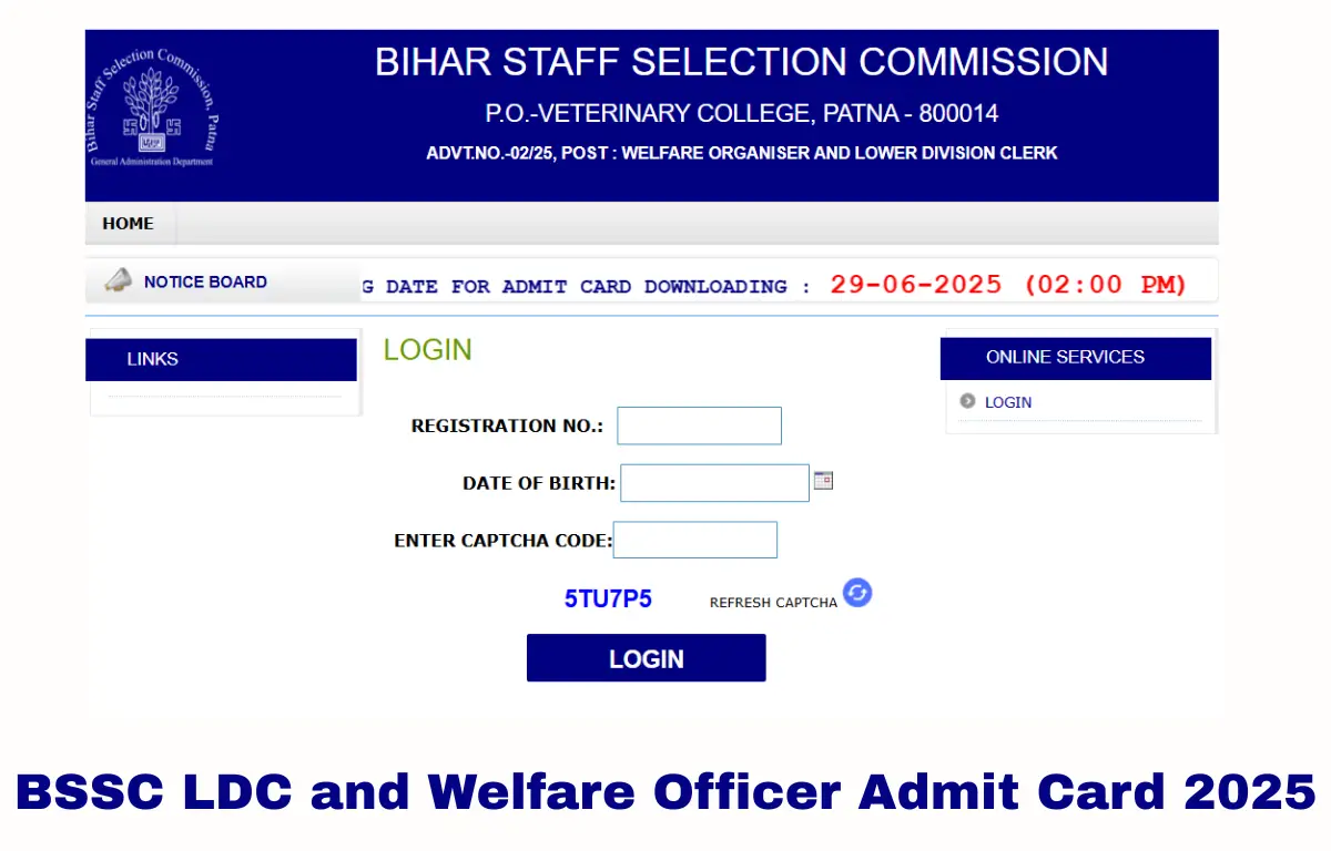 BSSC LDC and Welfare Officer Admit Card 2025