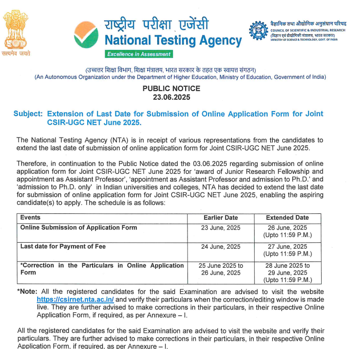 CSIR NET Notification 2025 Out for June Session, Apply Online Extended_3.1