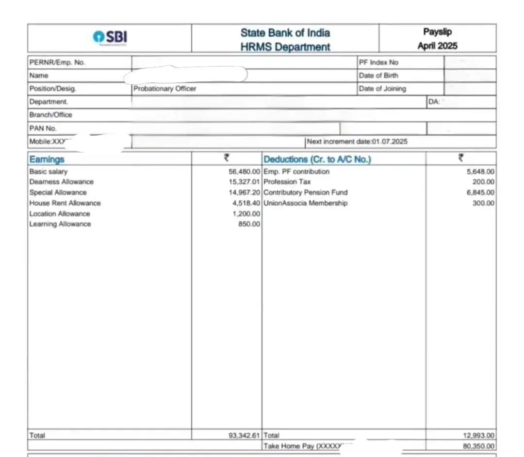 SBI PO Salary Slip