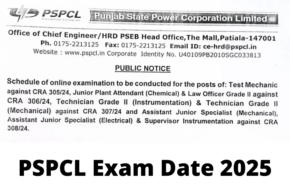 PSPCL Exam Date 2025
