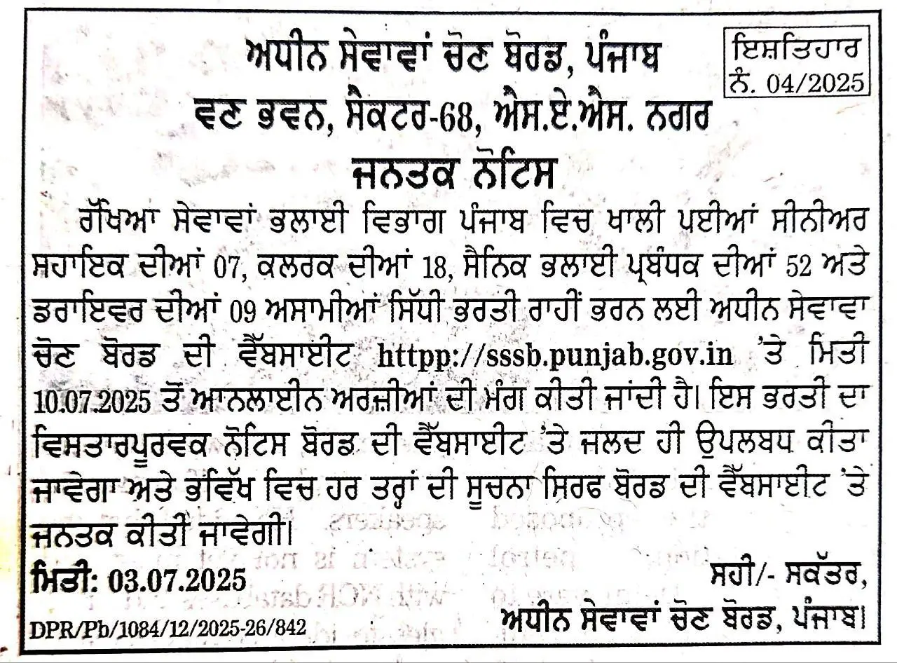 PSSSB Clerk And Military Welfare Recruitment 2025 Notification Out for 86 Posts_3.1