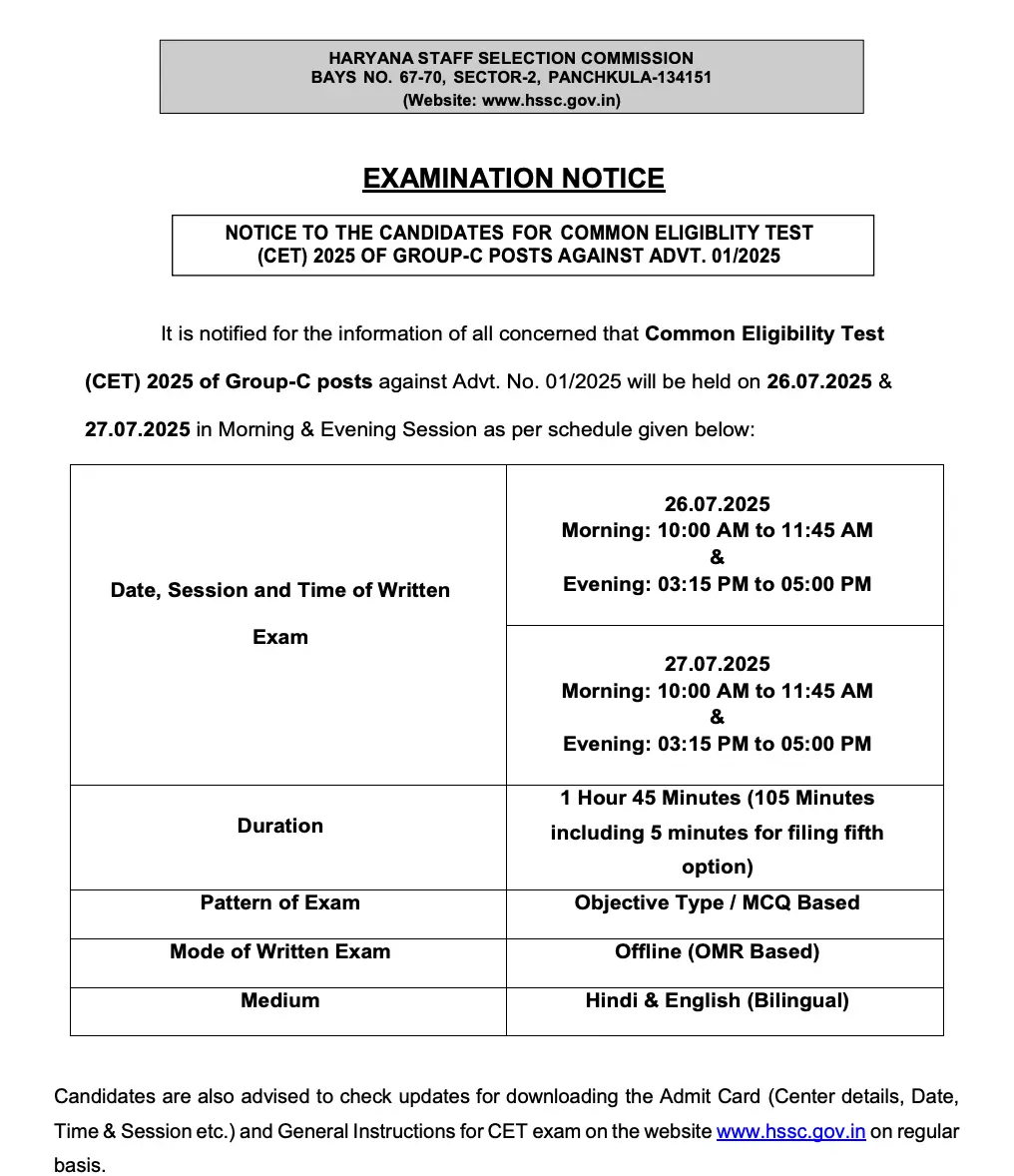 Haryana HSSC CET Exam Date 2025 Announced, Check Shift Timing_3.1