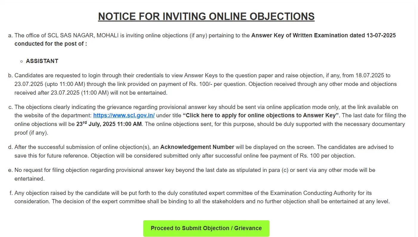 SCL Assistant Answer Key 2025 Out, Response Sheet Link @scl.gov.in_3.1
