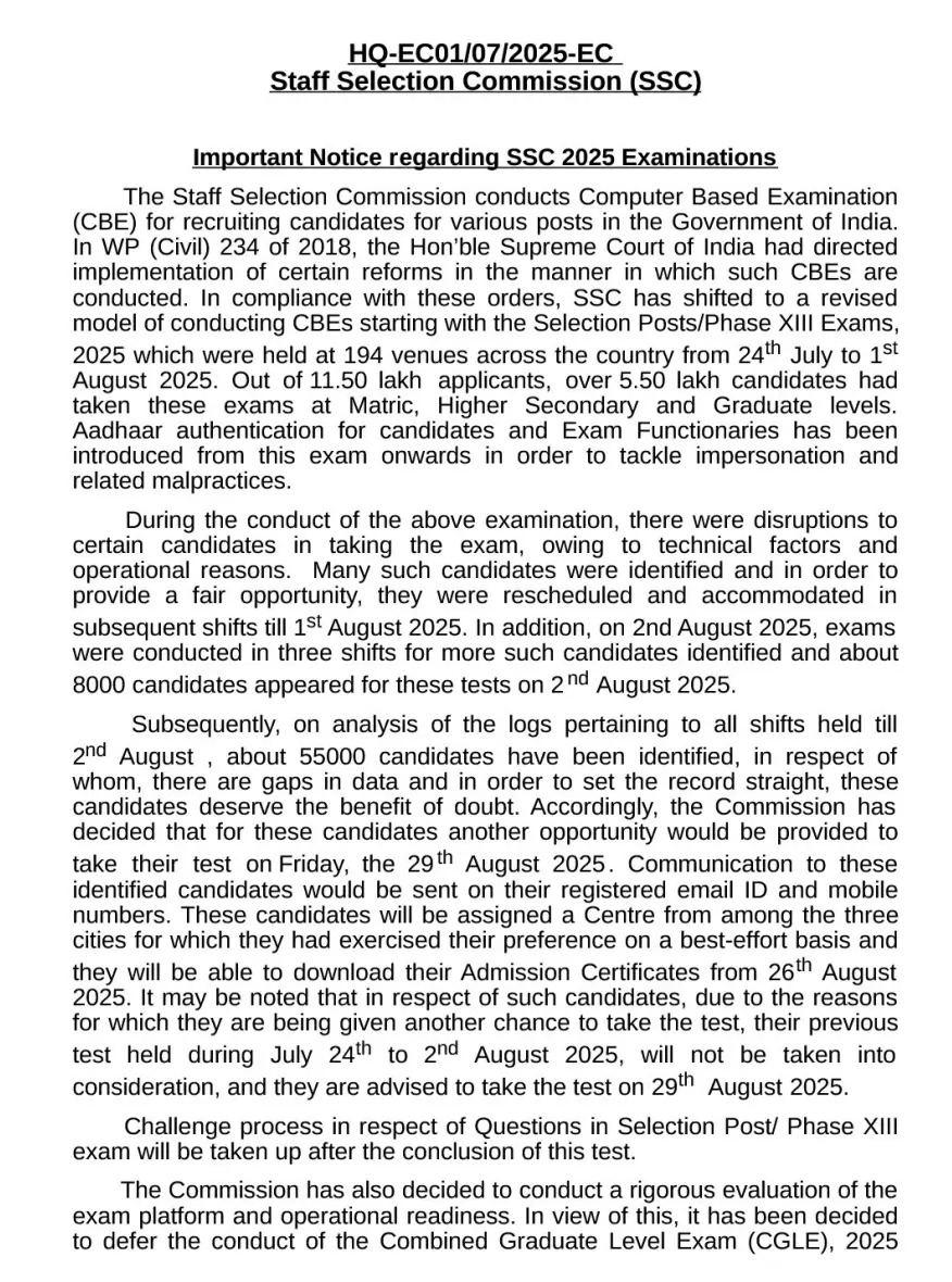 SSC CGL 2025 Tier 1 Exam Postponed, Check Official Notice and New Dates_3.1