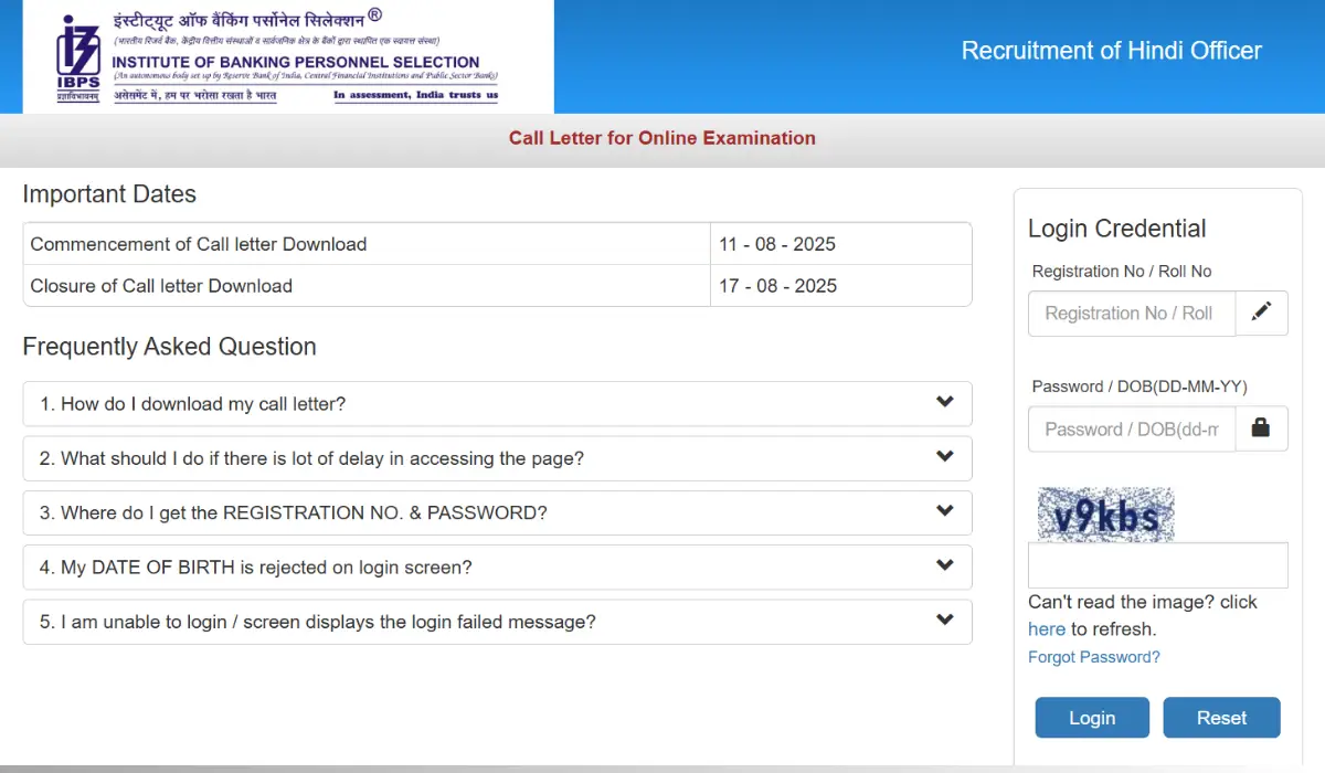 IBPS Hindi Officer Admit Card 2025