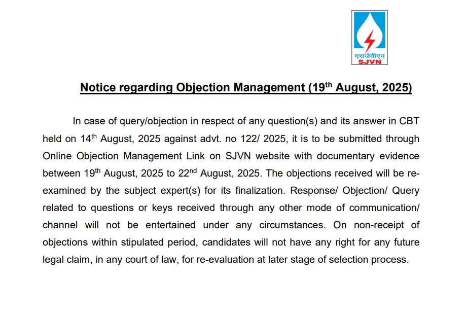 SJVN Executive Trainee Answer Key 2025 Out, Download Response Sheet_3.1
