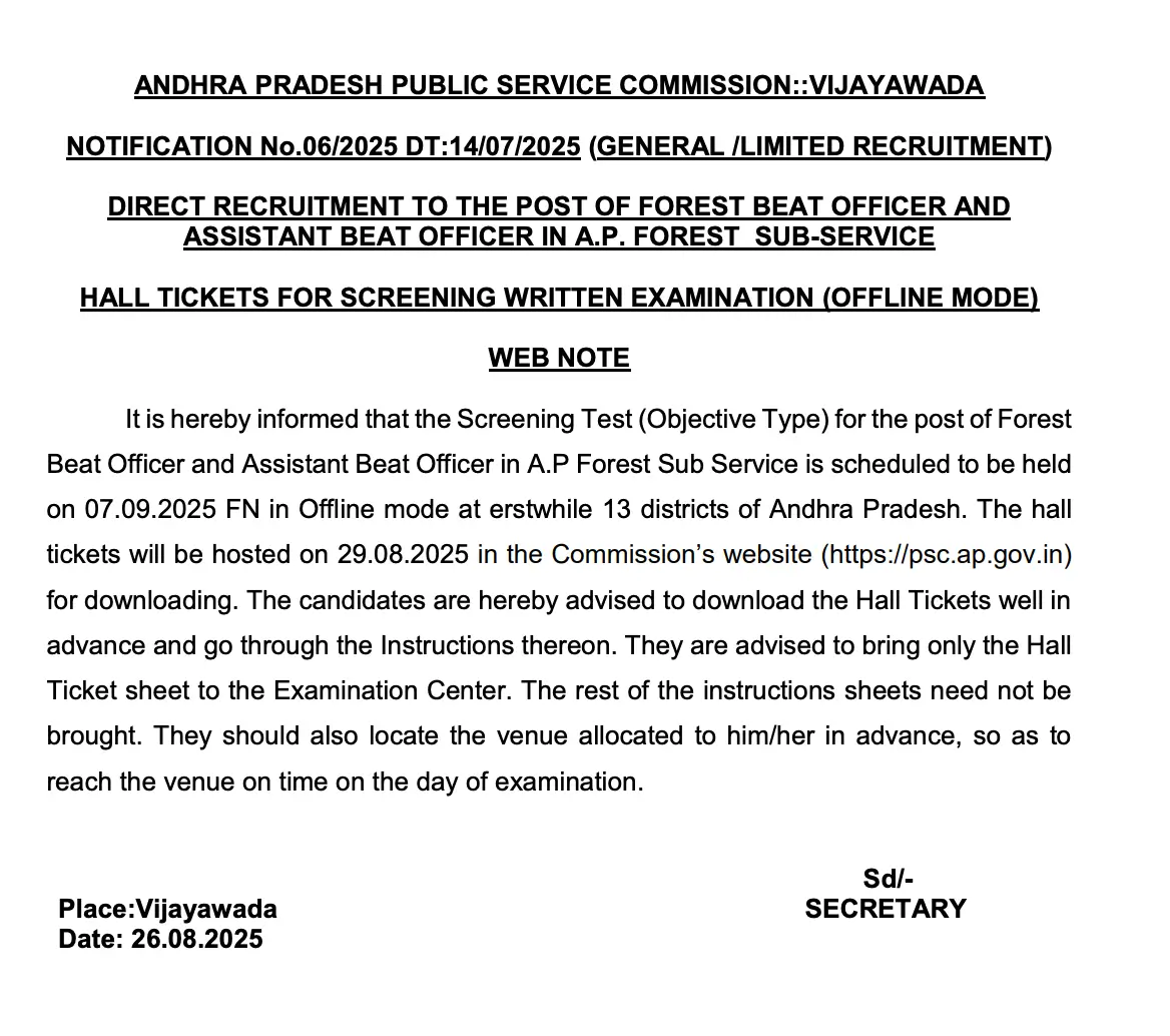 APPSC Forest Beat Officer Hall Ticket 2025 Out, FBO and ABO Admit Card Link Here_3.1