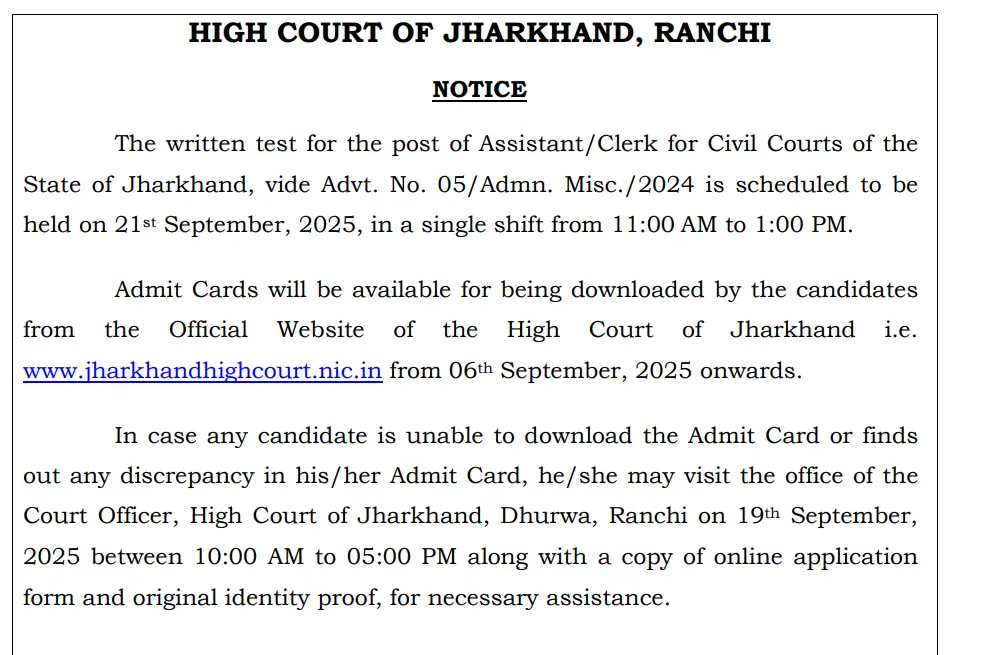 Jharkhand High Court Assistant (Clerk) Admit Card 2025 Out, Hall Ticket Download Link_3.1