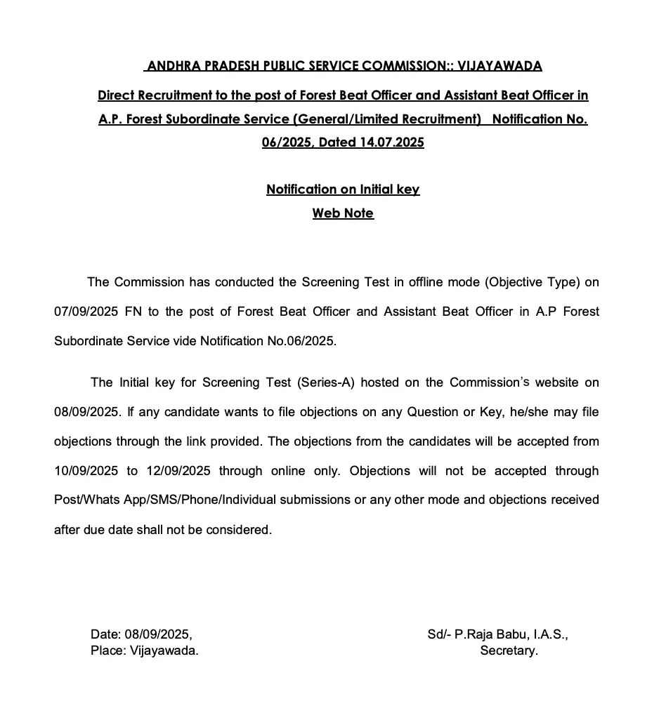 APPSC Forest Beat Officer Answer Key 2025 Out, Download FBO & ABO Official Key_3.1