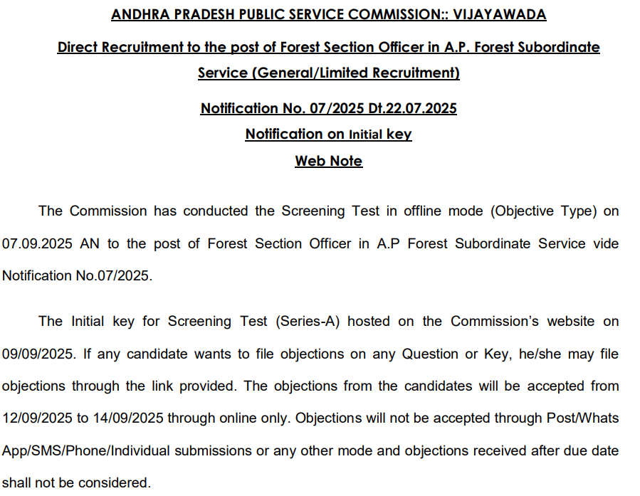 APPSC Forest Section Officer Answer Key 2025 Out, Raise Objection Link Active_3.1
